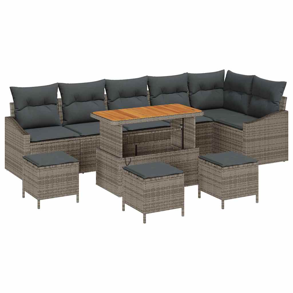 Tuinbankenset met kussen 10 pcs Grijs poly rattan is nu te koop bij PeponiXL, paradijselijk wonen!