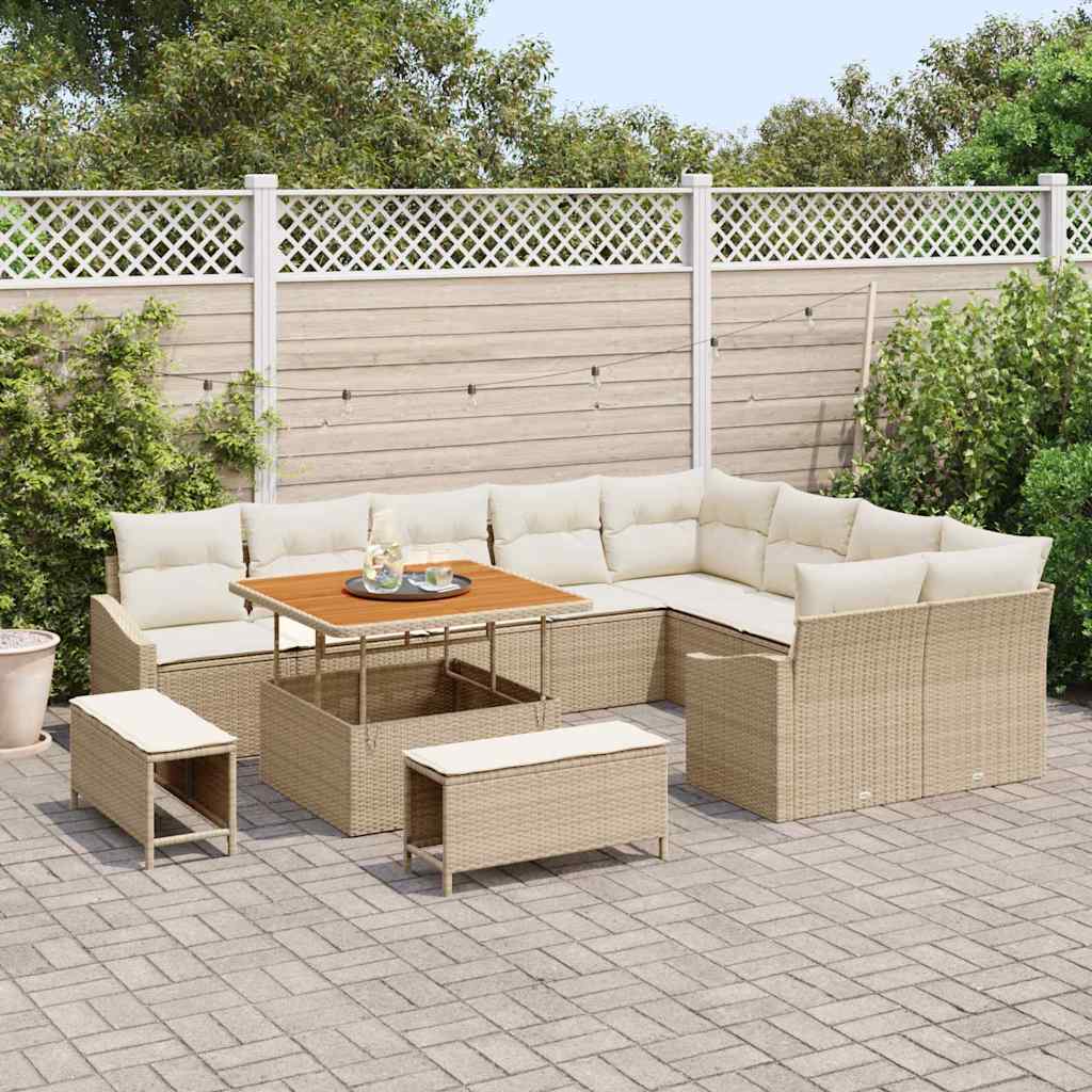 Tuinbankenset met kussen 12 pcs Beige poly rattan
