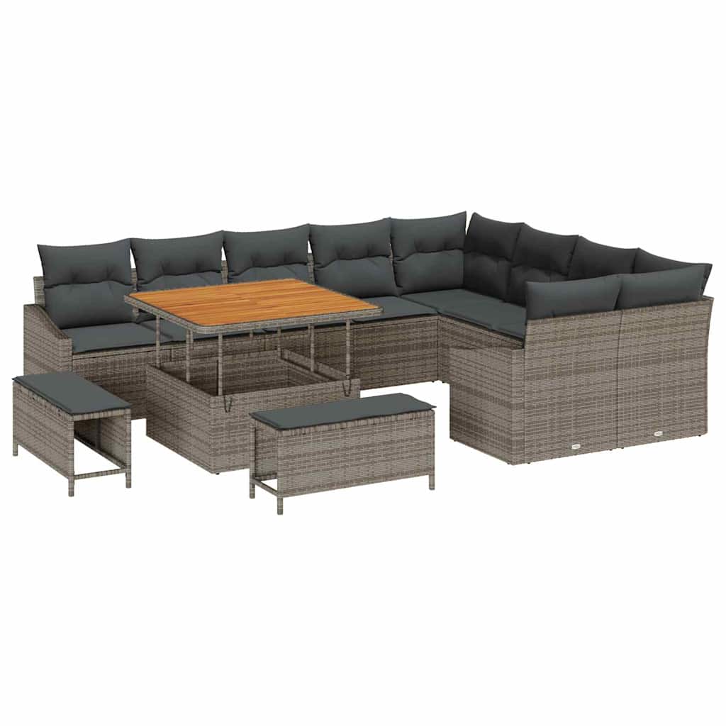 Tuinbankenset met kussen 12 pcs Grijs poly rattan is nu te koop bij PeponiXL, paradijselijk wonen!