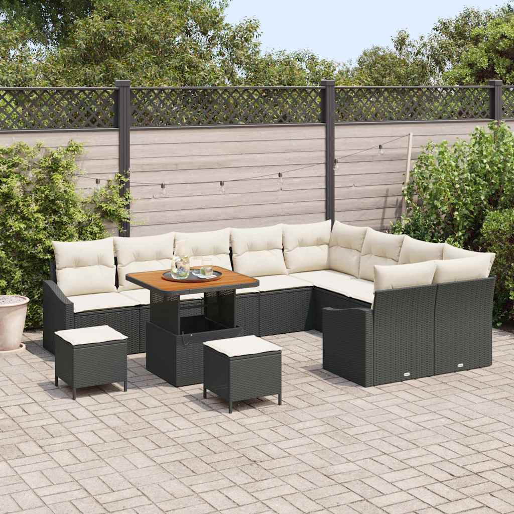 Tuinbankenset met kussen 12 pcs Zwart poly rattan is nu te koop bij PeponiXL, paradijselijk wonen!