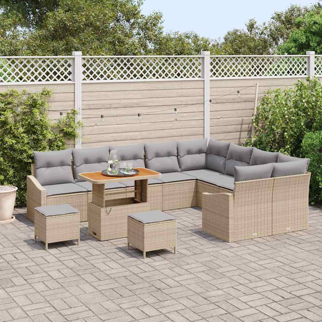 Tuinbankenset met kussen 12 pcs Beige poly rattan is nu te koop bij PeponiXL, paradijselijk wonen!