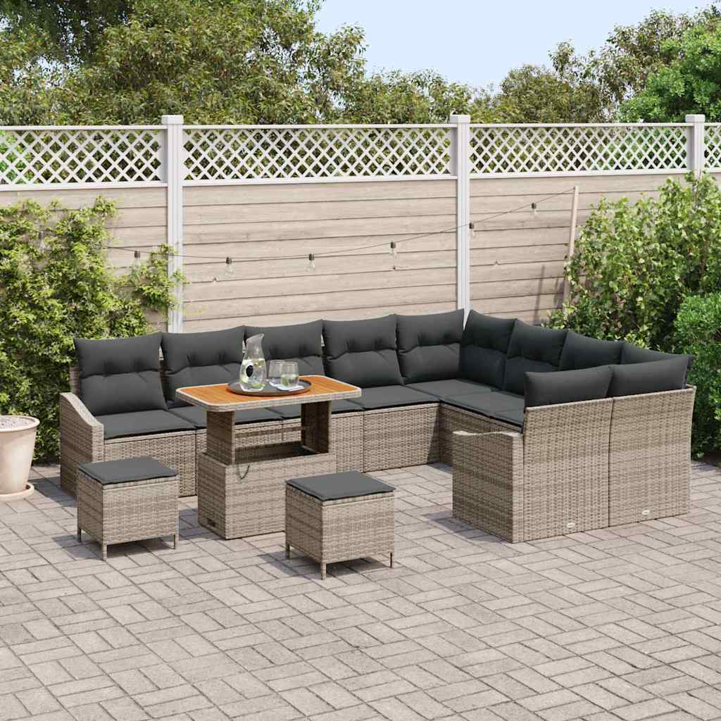 Tuinbankenset met kussen 12 pcs Grijs poly rattan is nu te koop bij PeponiXL, paradijselijk wonen!