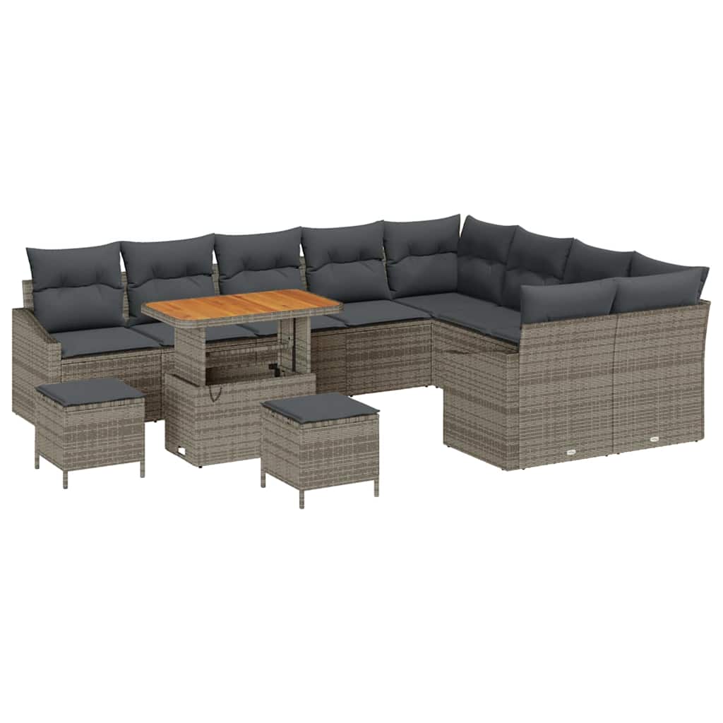 Tuinbankenset met kussen 12 pcs Grijs poly rattan is nu te koop bij PeponiXL, paradijselijk wonen!