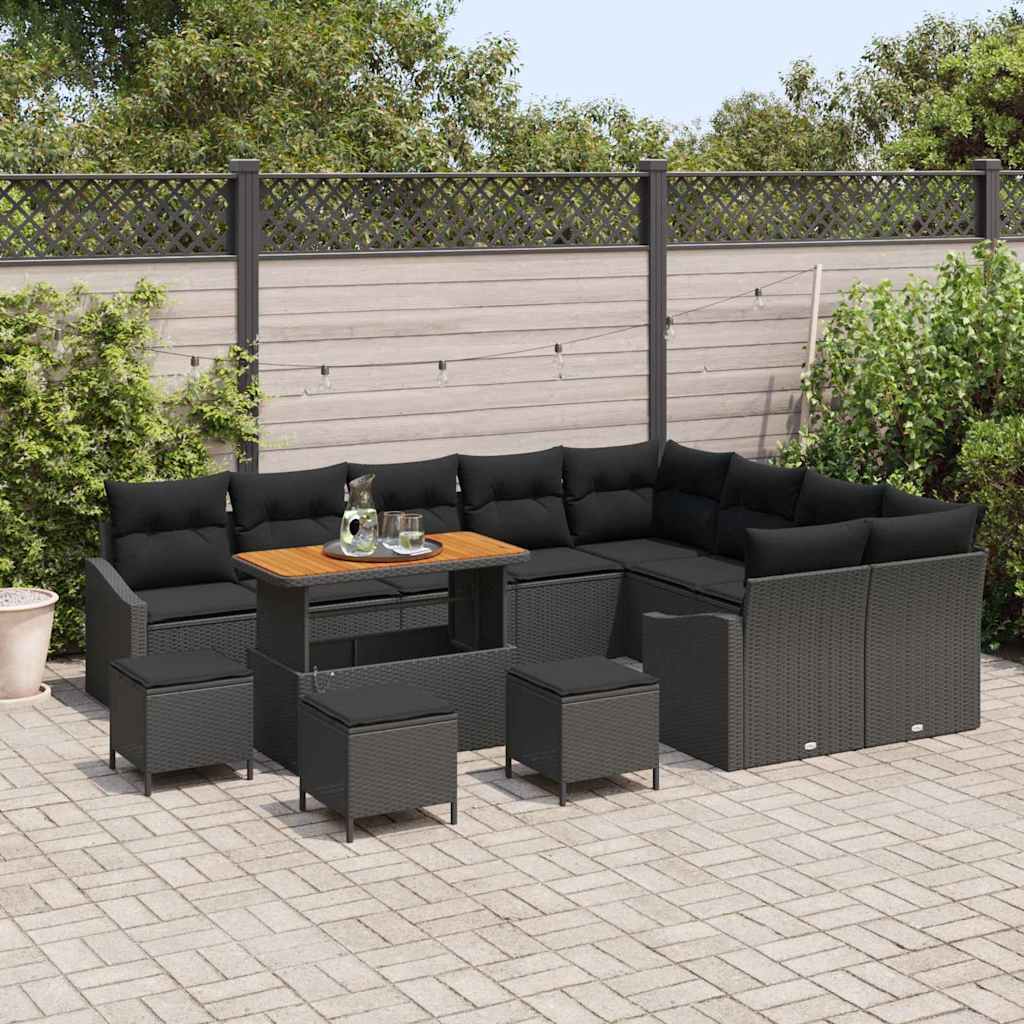 Tuinbankenset met kussen 13 pcs Zwart poly rattan is nu te koop bij PeponiXL, paradijselijk wonen!