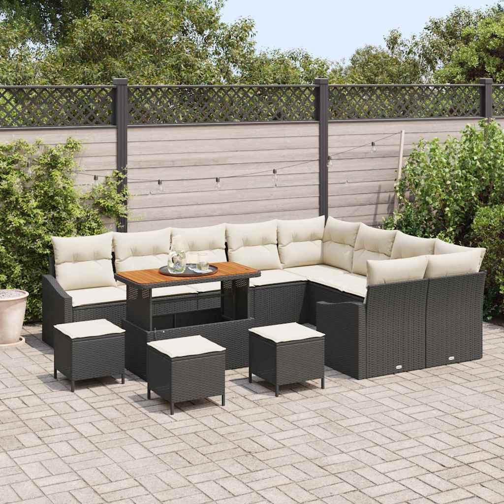 Tuinbankenset met kussen 13 pcs Zwart poly rattan is nu te koop bij PeponiXL, paradijselijk wonen!