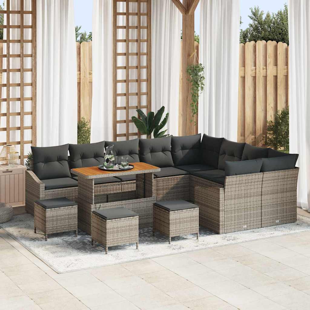 Tuinbankenset met kussen 13 pcs Grijs poly rattan is nu te koop bij PeponiXL, paradijselijk wonen!