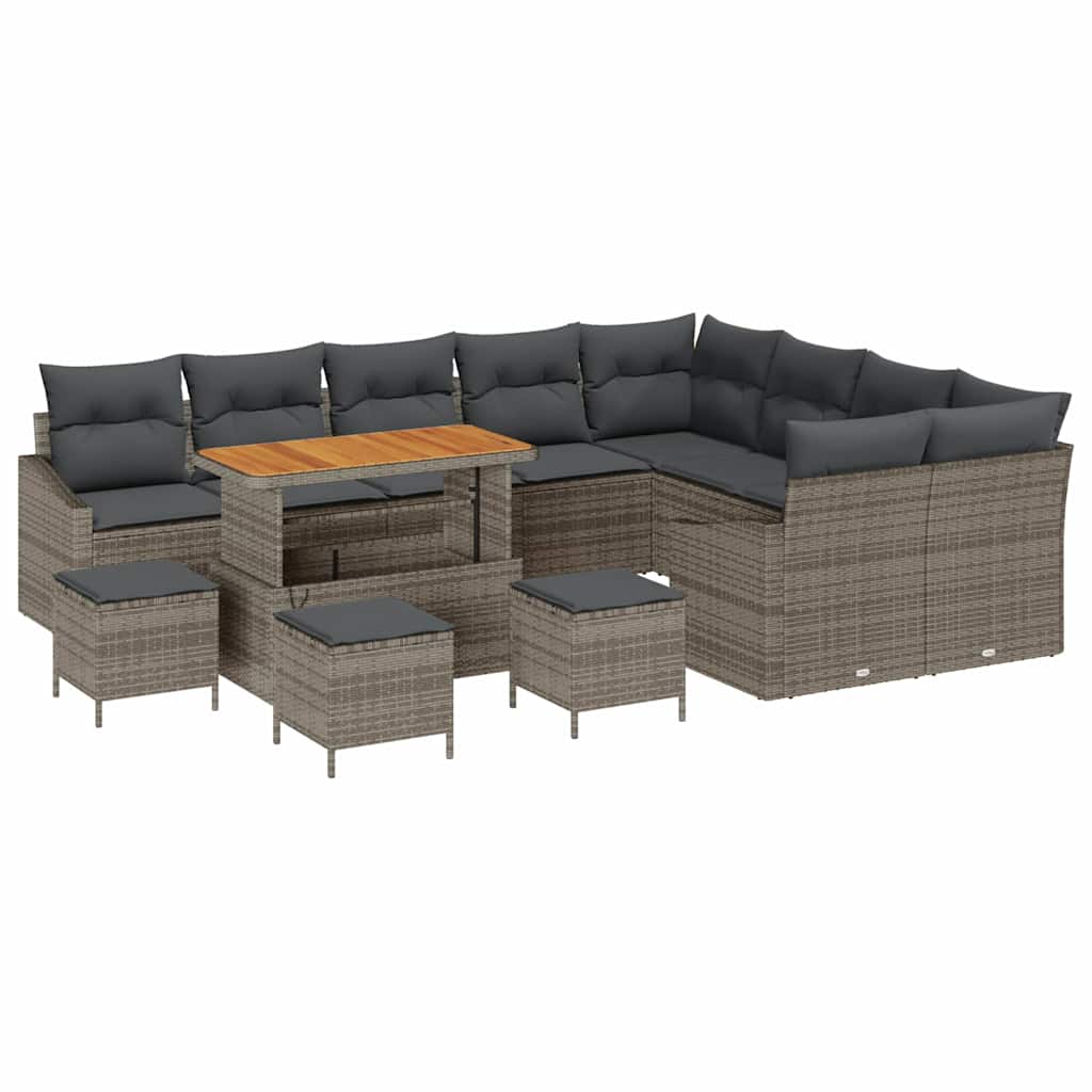 Tuinbankenset met kussen 13 pcs Grijs poly rattan is nu te koop bij PeponiXL, paradijselijk wonen!