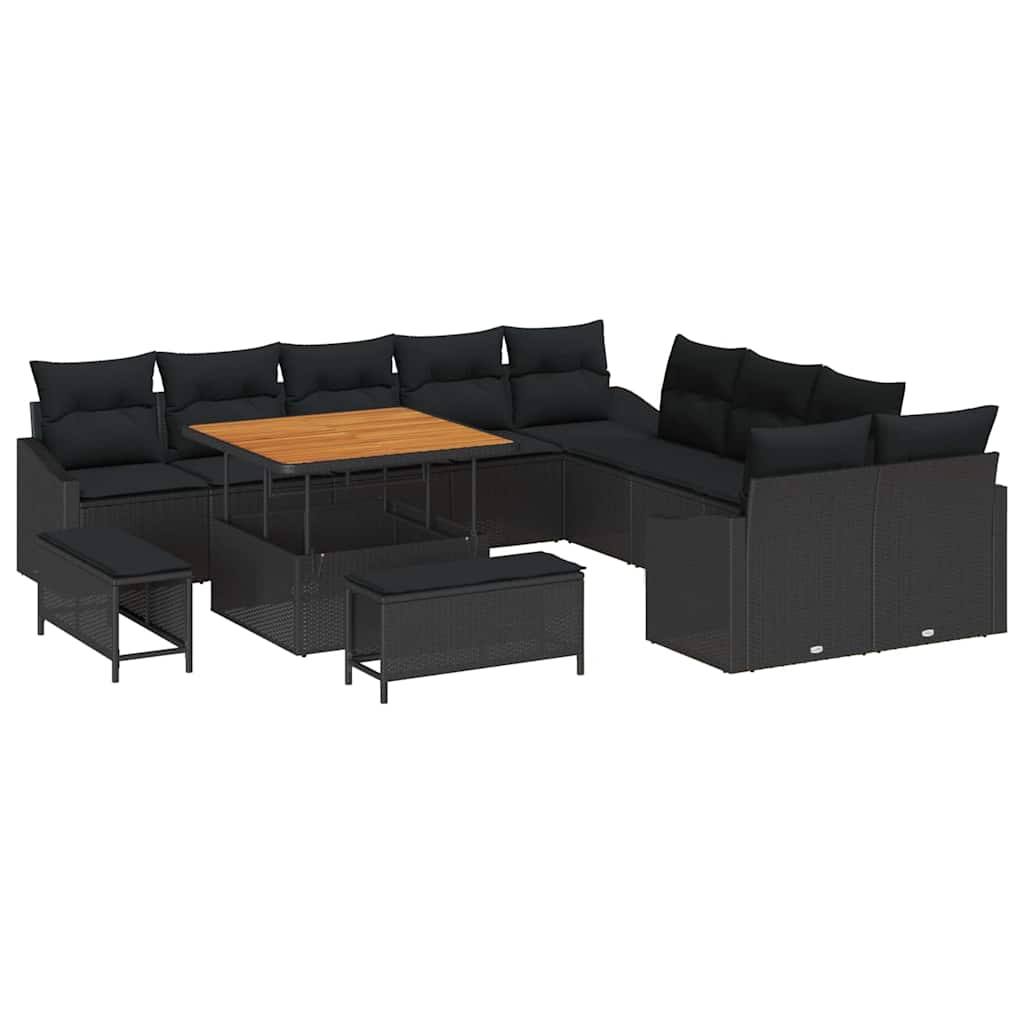 Tuinbankenset met kussen 13 pcs Zwart poly rattan is nu te koop bij PeponiXL, paradijselijk wonen!