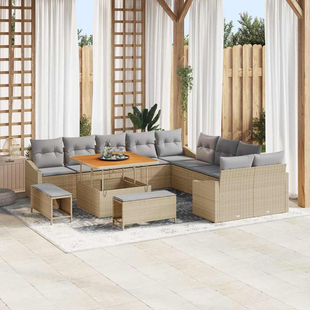 Tuinbankenset met kussen 13 pcs Beige poly rattan is nu te koop bij PeponiXL, paradijselijk wonen!