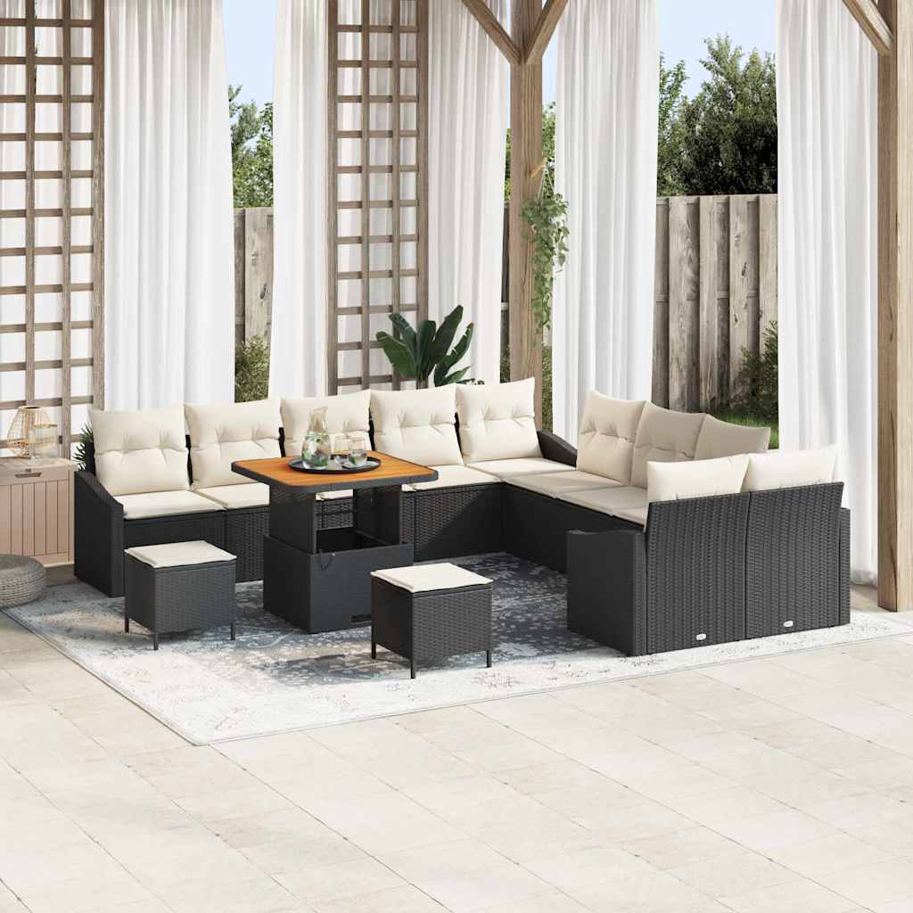 Tuinbankenset met kussen 13 pcs Zwart poly rattan is nu te koop bij PeponiXL, paradijselijk wonen!