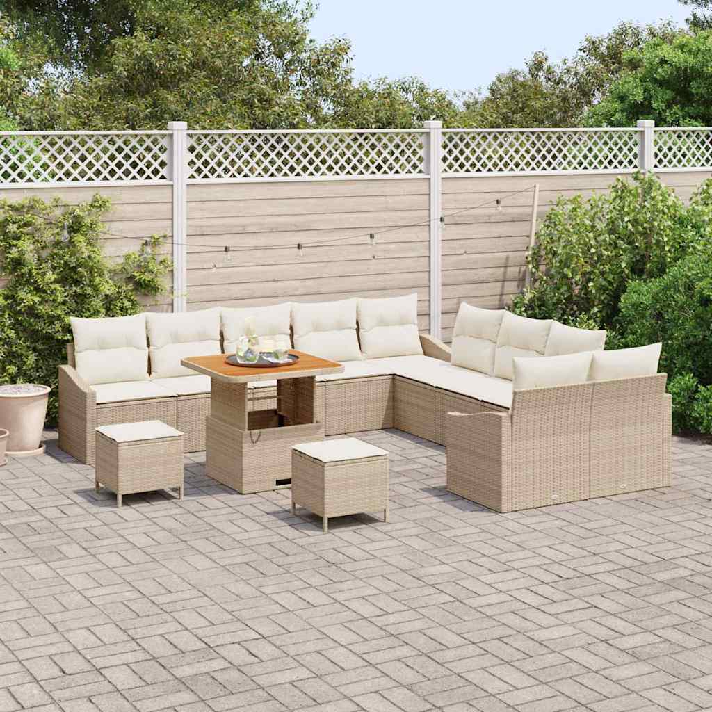 Tuinbankenset met kussen 13 pcs Beige poly rattan is nu te koop bij PeponiXL, paradijselijk wonen!