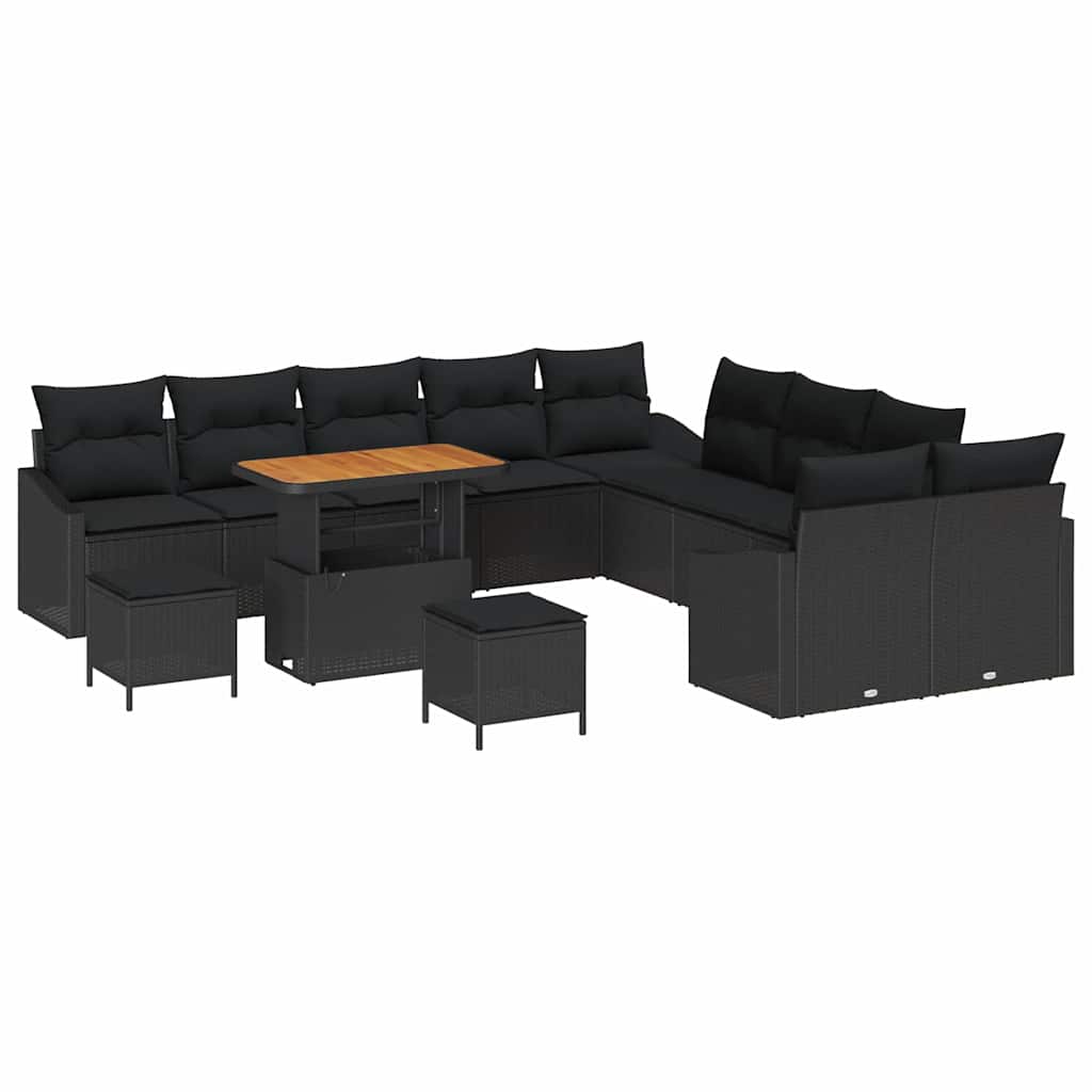 Tuinbankenset met kussen 13 pcs Zwart poly rattan is nu te koop bij PeponiXL, paradijselijk wonen!