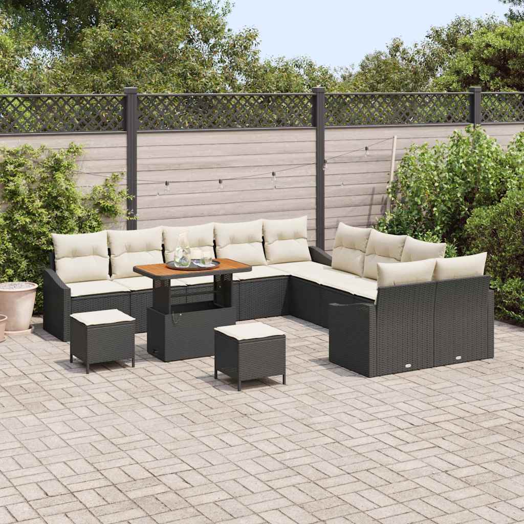 Tuinbankenset met kussen 13 pcs Zwart poly rattan is nu te koop bij PeponiXL, paradijselijk wonen!