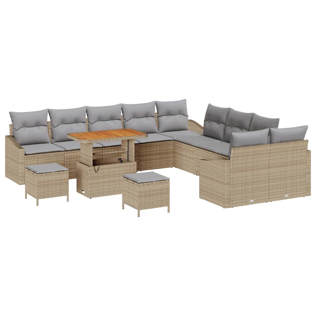 Tuinbankenset met kussen 13 pcs Beige poly rattan is nu te koop bij PeponiXL, paradijselijk wonen!