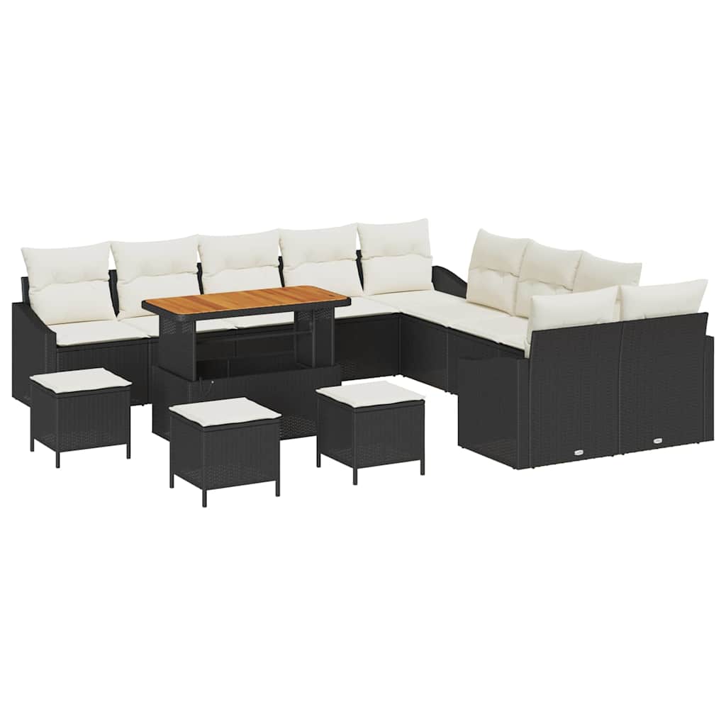 Tuinbankenset met kussen 14 pcs Zwart poly rattan is nu te koop bij PeponiXL, paradijselijk wonen!