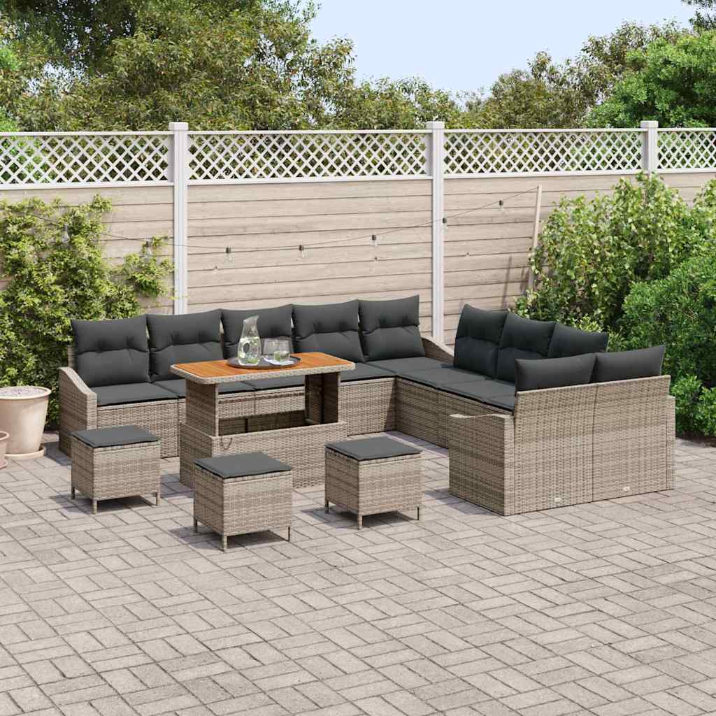Tuinbankenset met kussen 14 pcs Grijs poly rattan is nu te koop bij PeponiXL, paradijselijk wonen!