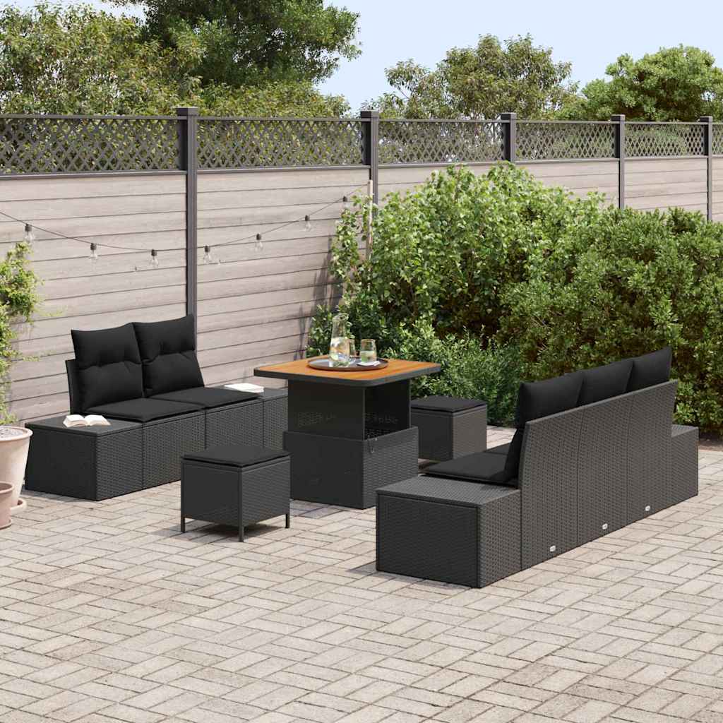 Tuinbankenset met kussen 8 pcs Zwart poly rattan is nu te koop bij PeponiXL, paradijselijk wonen!