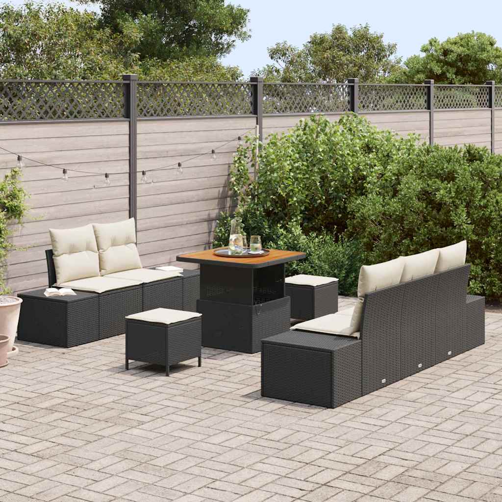 Tuinbankenset met kussen 8 pcs Zwart poly rattan is nu te koop bij PeponiXL, paradijselijk wonen!