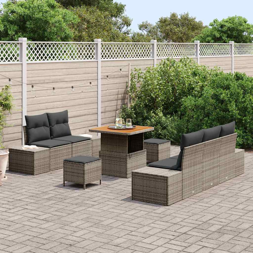 Tuinbankenset met kussen 8 pcs Grijs poly rattan is nu te koop bij PeponiXL, paradijselijk wonen!