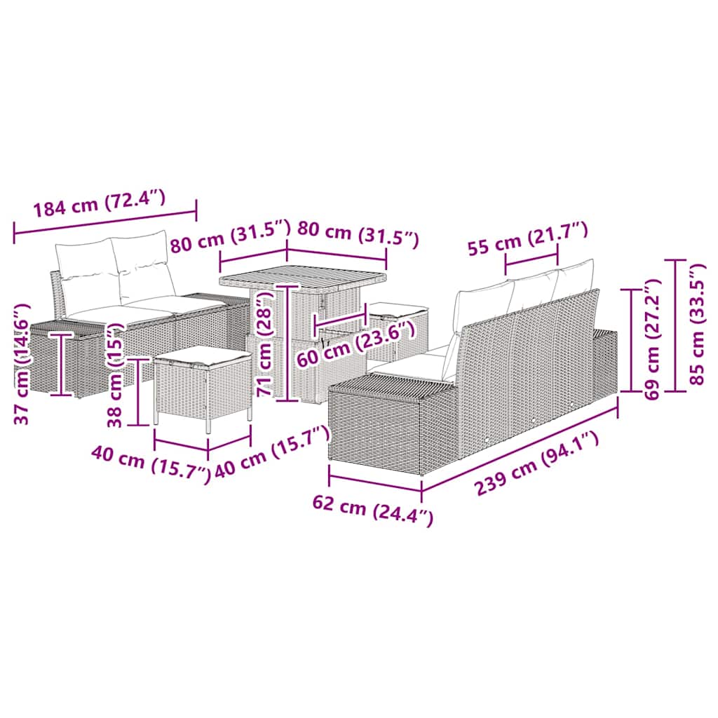 Tuinbankenset met kussen 8 pcs Grijs poly rattan is nu te koop bij PeponiXL, paradijselijk wonen!