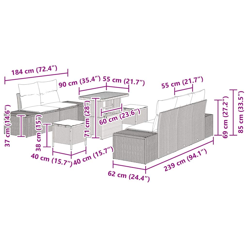 Tuinbankenset met kussen 8 pcs Beige poly rattan is nu te koop bij PeponiXL, paradijselijk wonen!