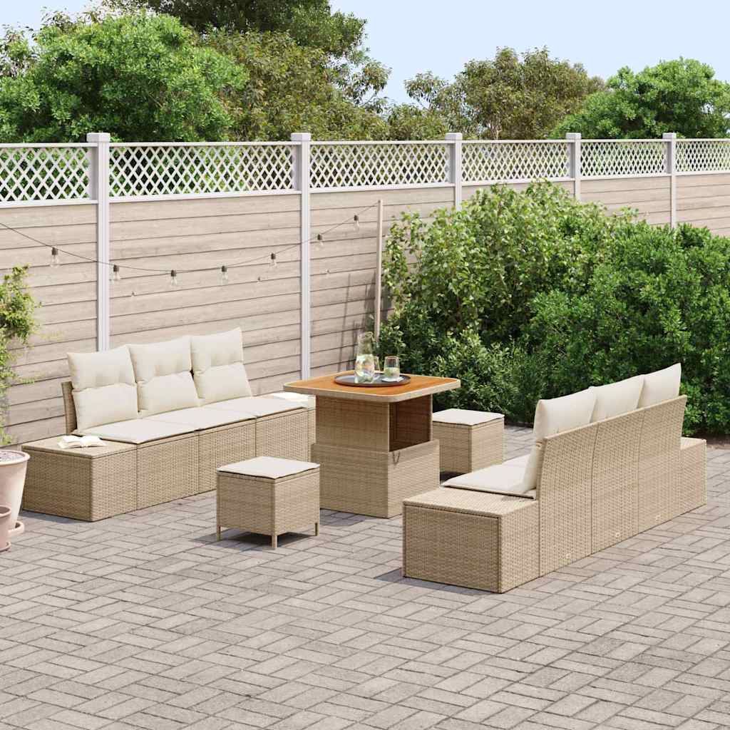 Tuinbankenset met kussen 9 pcs Beige poly rattan