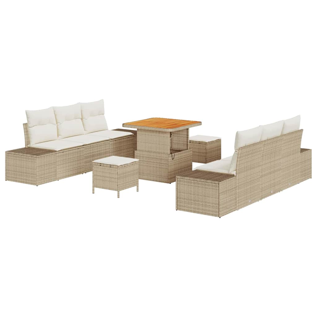 Tuinbankenset met kussen 9 pcs Beige poly rattan
