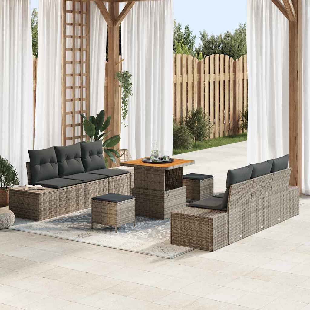 Tuinbankenset met kussen 9 pcs Grijs poly rattan is nu te koop bij PeponiXL, paradijselijk wonen!