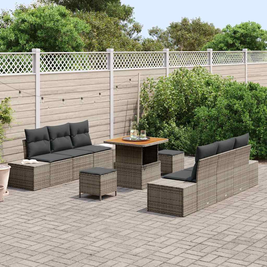 Tuinbankenset met kussen 9 pcs Grijs poly rattan is nu te koop bij PeponiXL, paradijselijk wonen!