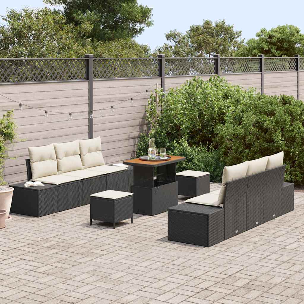 Tuinbankenset met kussen 9 pcs Zwart poly rattan is nu te koop bij PeponiXL, paradijselijk wonen!
