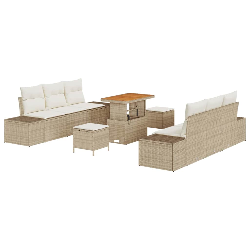 Tuinbankenset met kussen 9 pcs Beige poly rattan is nu te koop bij PeponiXL, paradijselijk wonen!