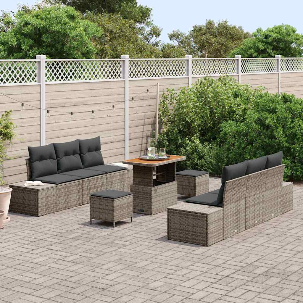 Tuinbankenset met kussen 9 pcs Grijs poly rattan is nu te koop bij PeponiXL, paradijselijk wonen!