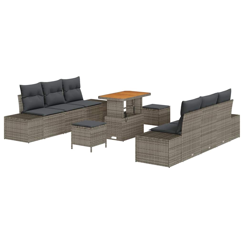 Tuinbankenset met kussen 9 pcs Grijs poly rattan is nu te koop bij PeponiXL, paradijselijk wonen!