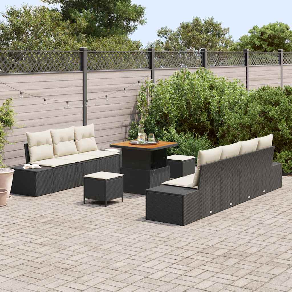 Tuinbankenset met kussen 10 pcs Zwart poly rattan is nu te koop bij PeponiXL, paradijselijk wonen!