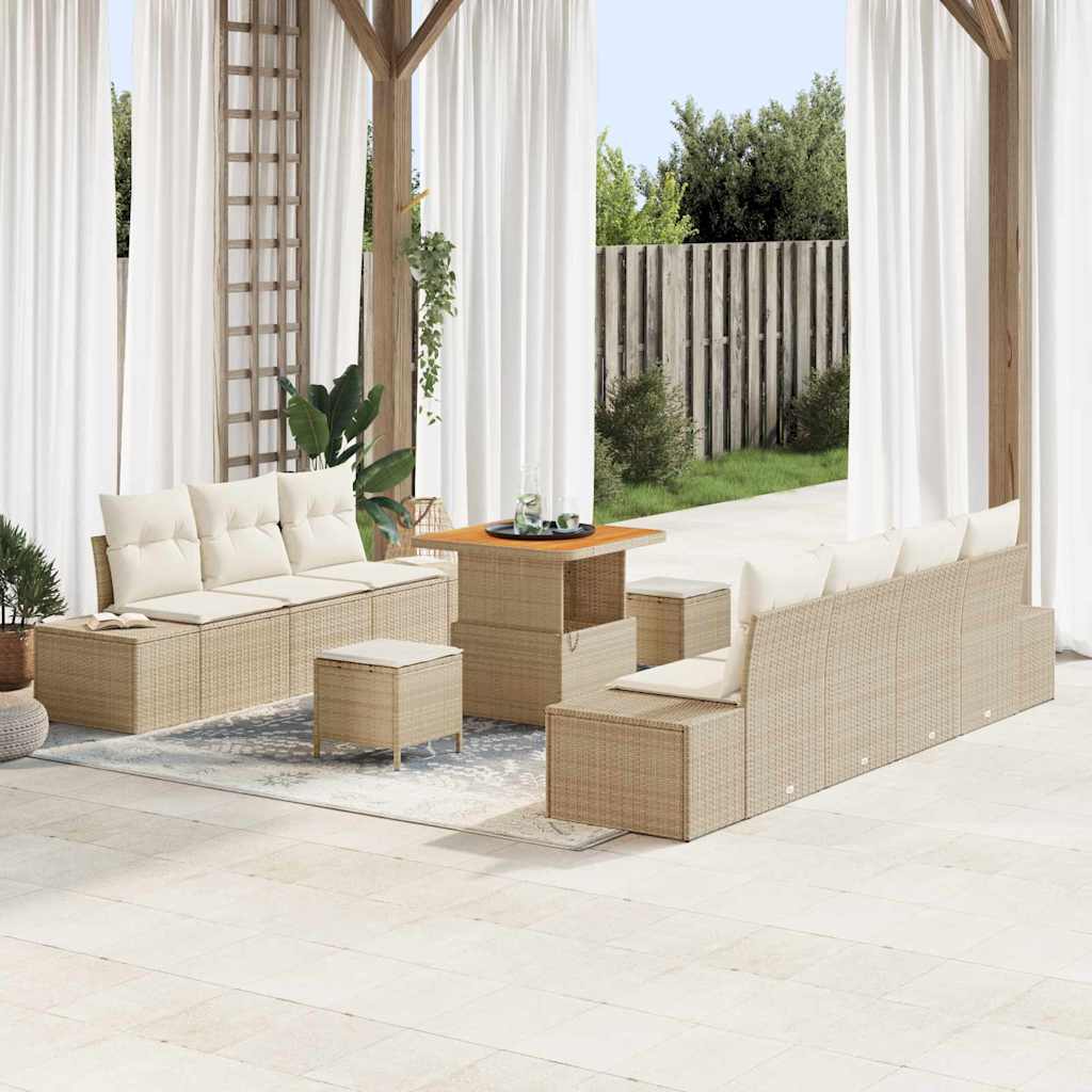Tuinbankenset met kussen 10 pcs Beige poly rattan is nu te koop bij PeponiXL, paradijselijk wonen!