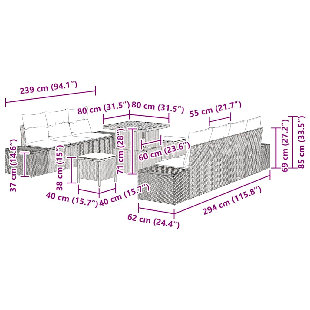Tuinbankenset met kussen 10 pcs Beige poly rattan is nu te koop bij PeponiXL, paradijselijk wonen!