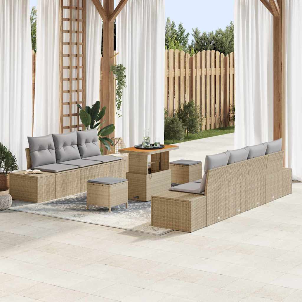 Tuinbankenset met kussen 10 pcs Beige poly rattan is nu te koop bij PeponiXL, paradijselijk wonen!