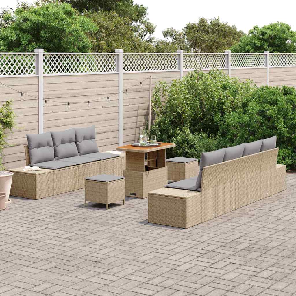 Tuinbankenset met kussen 10 pcs Beige poly rattan is nu te koop bij PeponiXL, paradijselijk wonen!