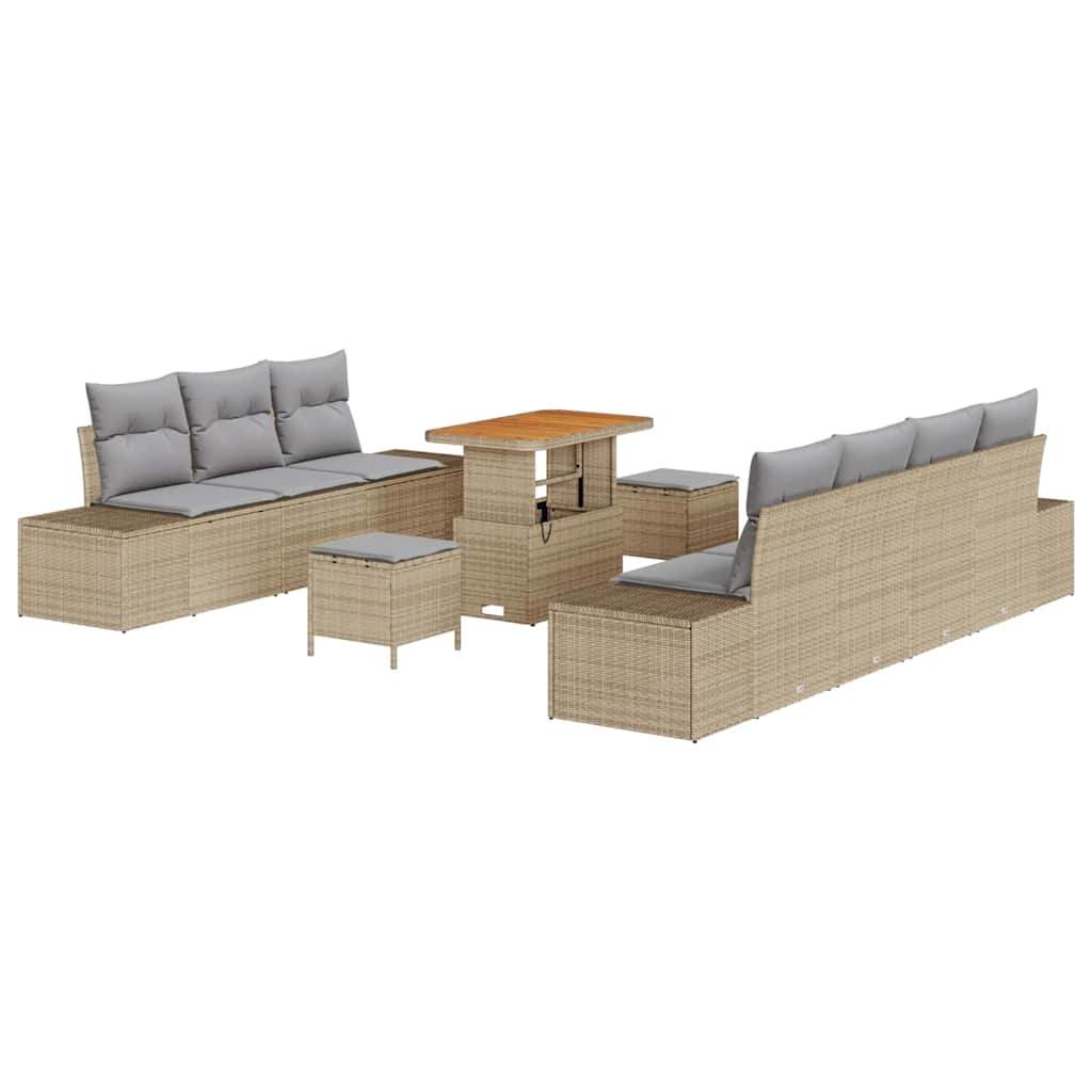 Tuinbankenset met kussen 10 pcs Beige poly rattan is nu te koop bij PeponiXL, paradijselijk wonen!