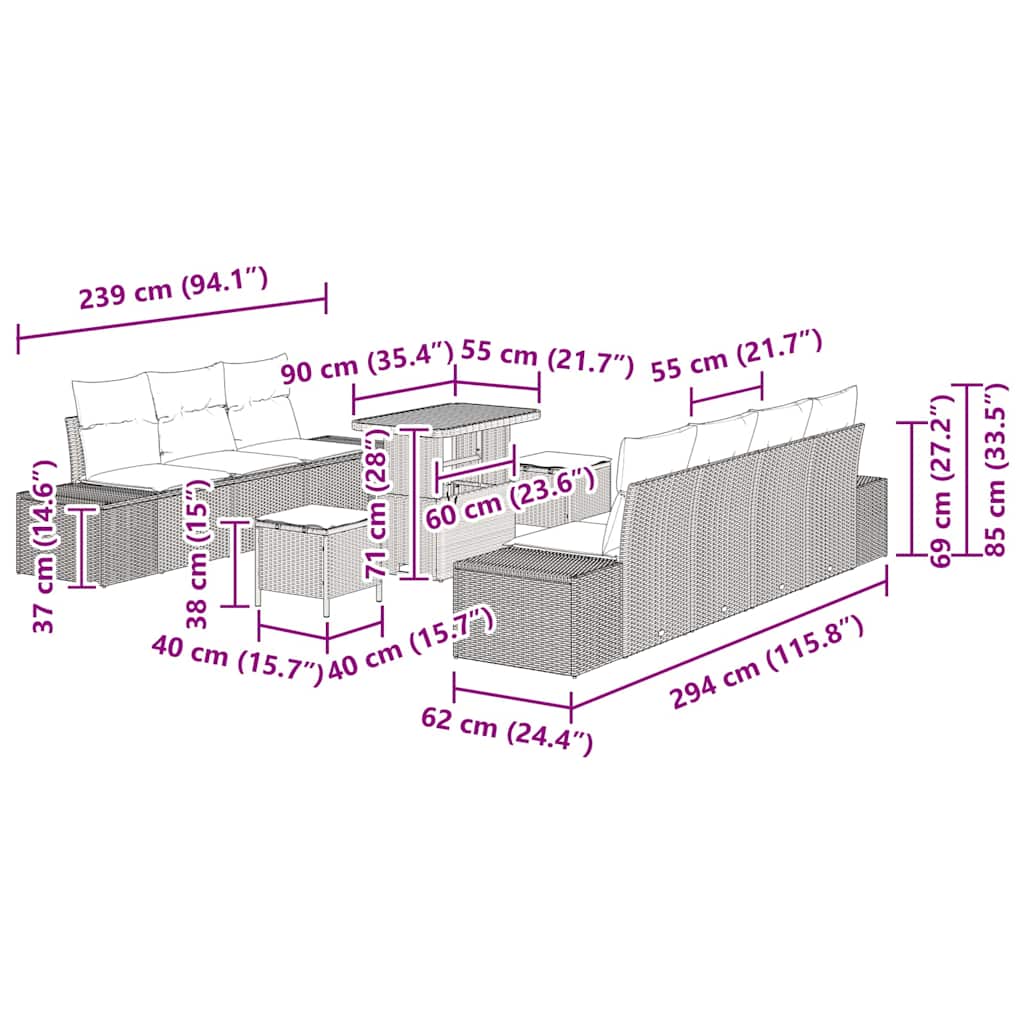 Tuinbankenset met kussen 10 pcs Grijs poly rattan is nu te koop bij PeponiXL, paradijselijk wonen!