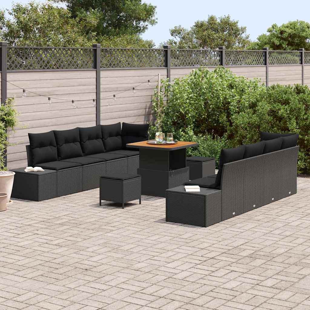 Tuinbankenset met kussen 11 pcs Zwart poly rattan is nu te koop bij PeponiXL, paradijselijk wonen!