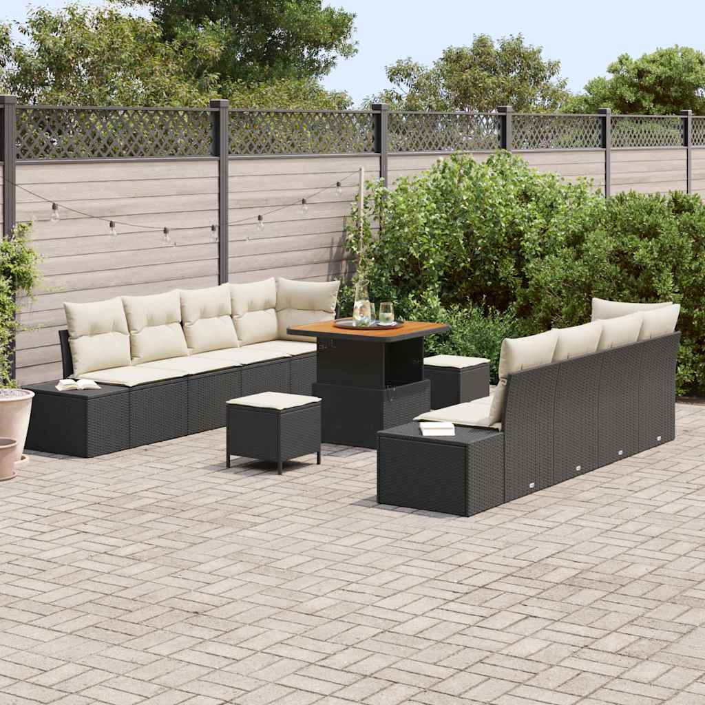 Tuinbankenset met kussen 11 pcs Zwart poly rattan is nu te koop bij PeponiXL, paradijselijk wonen!