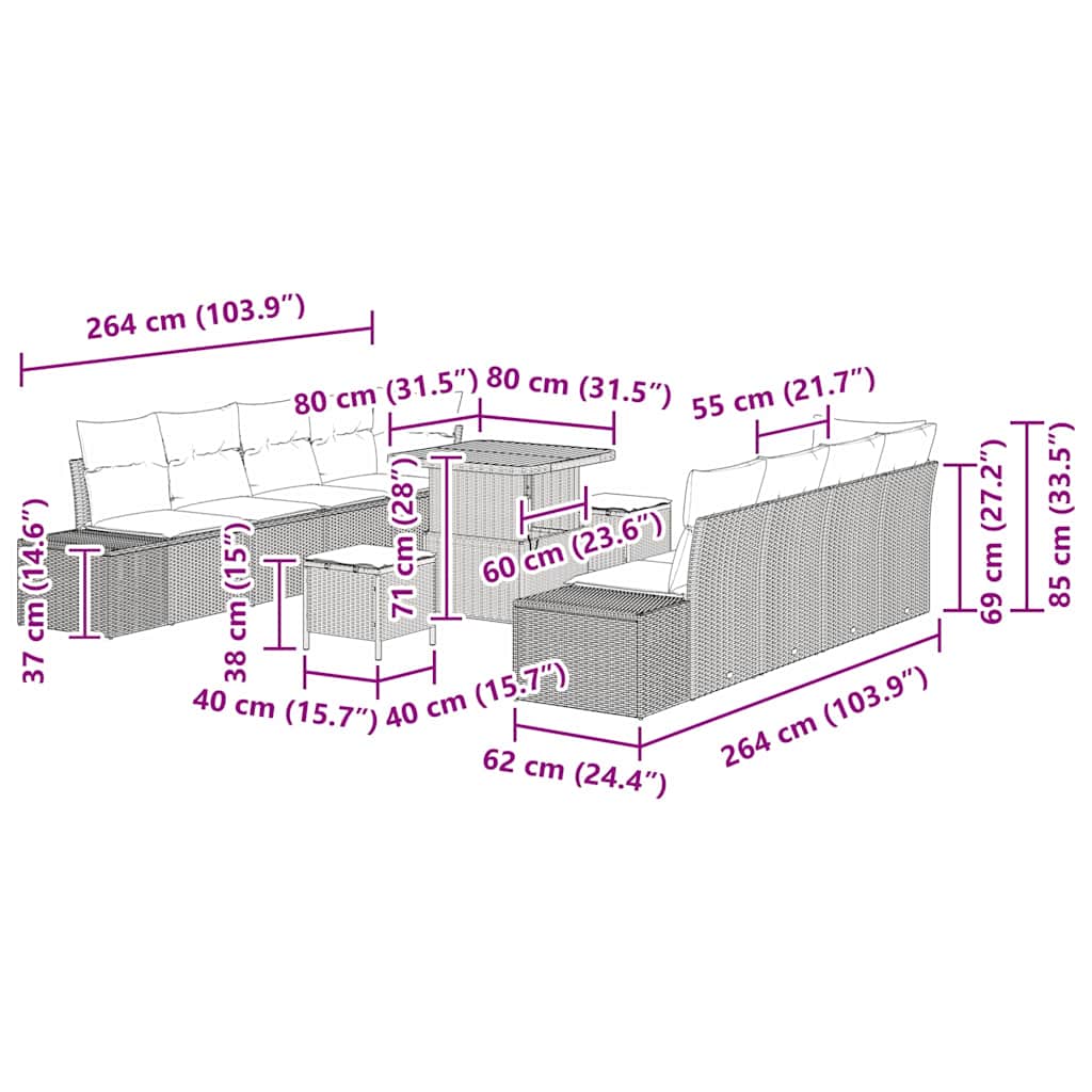 Tuinbankenset met kussen 11 pcs Zwart poly rattan is nu te koop bij PeponiXL, paradijselijk wonen!