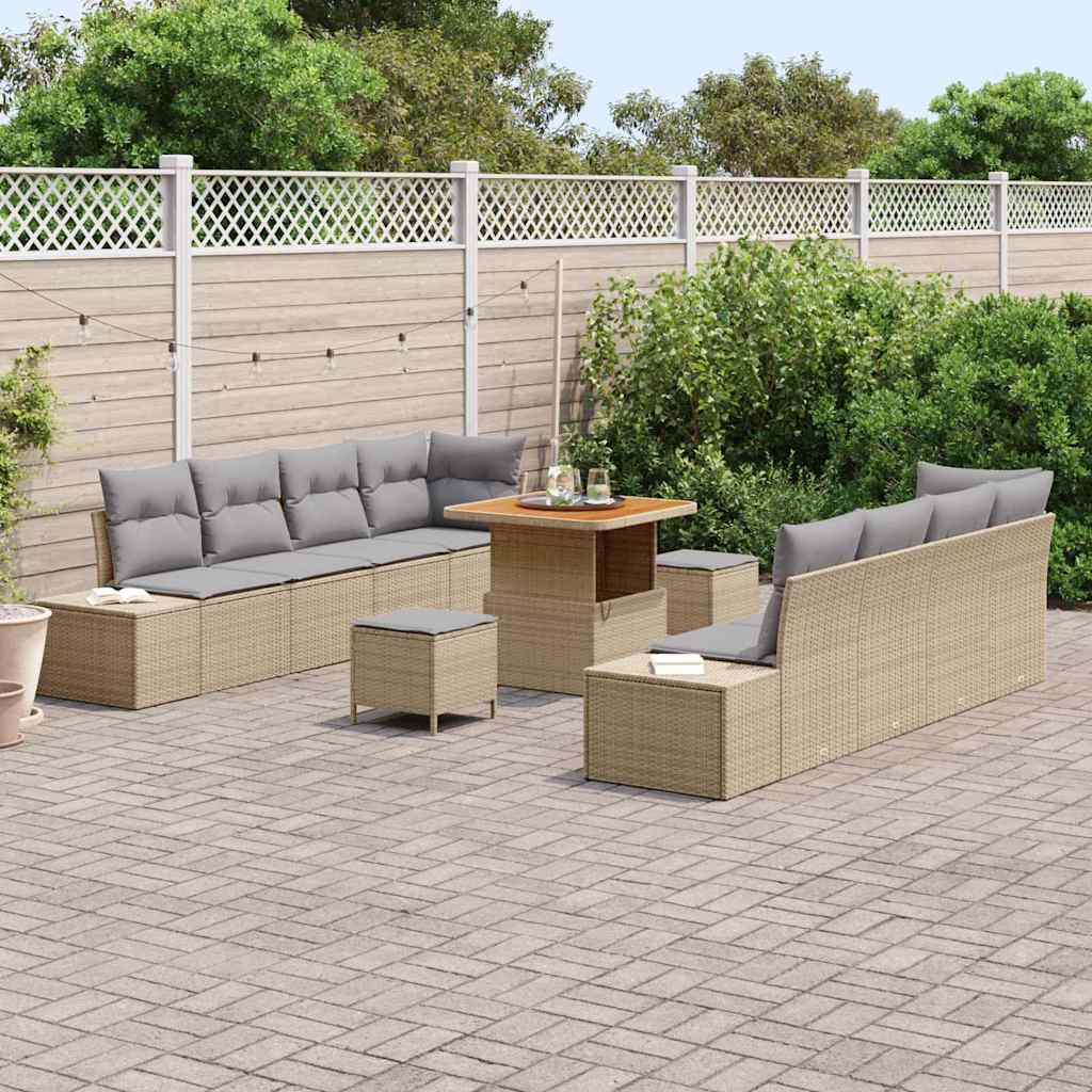 Tuinbankenset met kussen 11 pcs Beige poly rattan is nu te koop bij PeponiXL, paradijselijk wonen!