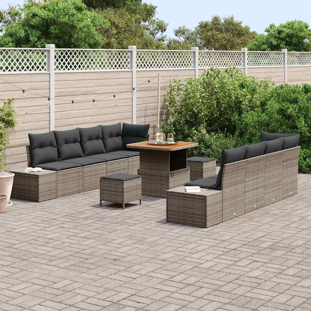 Tuinbankenset met kussen 11 pcs Grijs poly rattan is nu te koop bij PeponiXL, paradijselijk wonen!