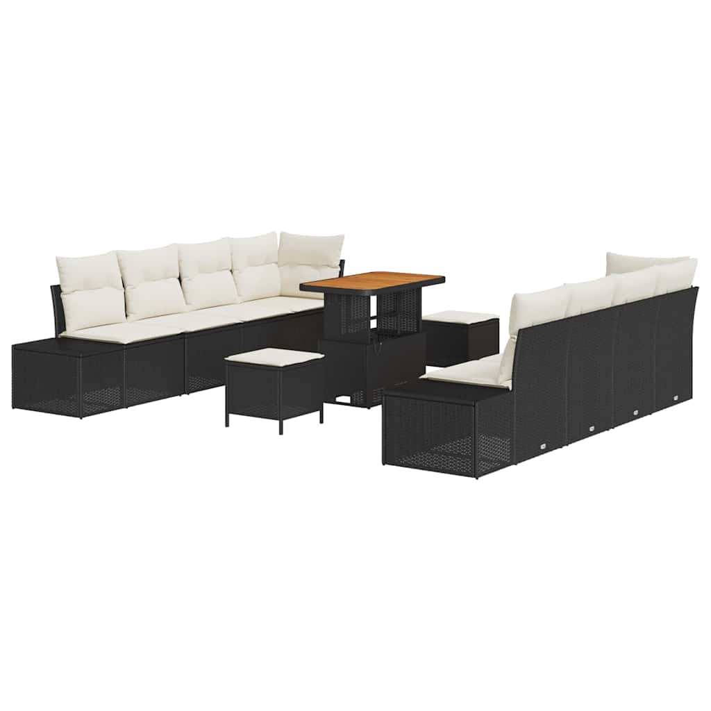 Tuinbankenset met kussen 11 pcs Zwart poly rattan is nu te koop bij PeponiXL, paradijselijk wonen!