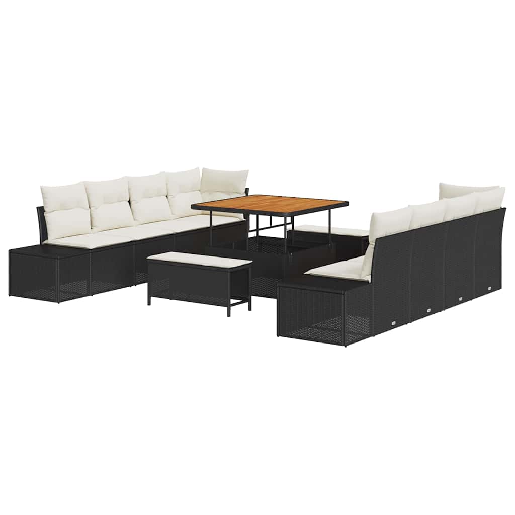Tuinbankenset met kussen 11 pcs Zwart poly rattan is nu te koop bij PeponiXL, paradijselijk wonen!