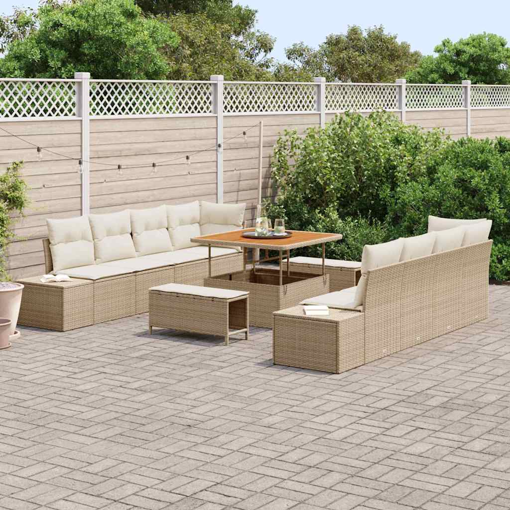 Tuinbankenset met kussen 11 pcs Beige poly rattan is nu te koop bij PeponiXL, paradijselijk wonen!