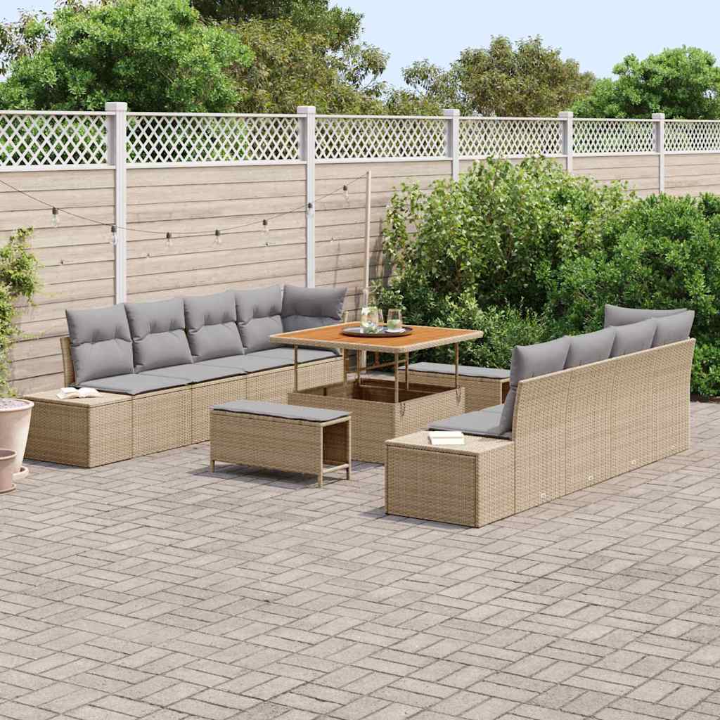 Tuinbankenset met kussen 11 pcs Beige poly rattan is nu te koop bij PeponiXL, paradijselijk wonen!