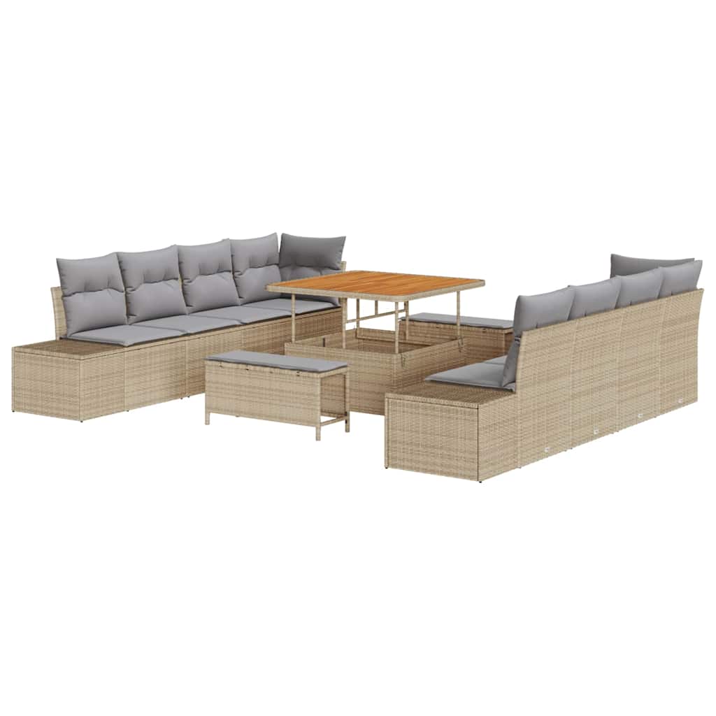 Tuinbankenset met kussen 11 pcs Beige poly rattan is nu te koop bij PeponiXL, paradijselijk wonen!